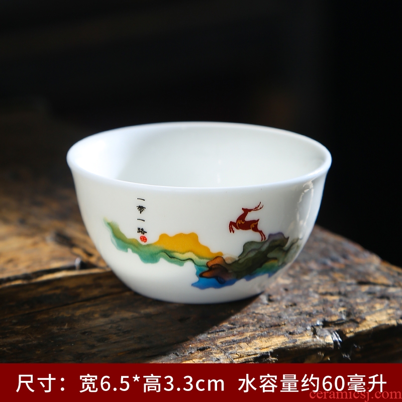 Jingdezhen ceramic paint master cup single CPU suet jade white porcelain tea cups kung fu tea cups. A single