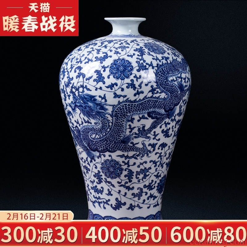 Jingdezhen blue and white dragon grain ceramic antique flower arranging Chinese vase household TV ark, the study porch to collect furnishing articles