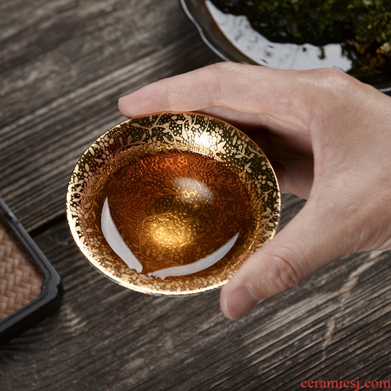 Pure 24 k gold cup tea master cup single cup large ceramic sample tea cup home built lamp that kung fu tea set