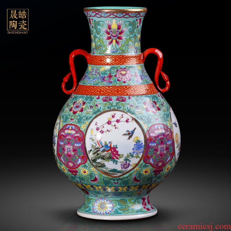 Jingdezhen ceramics vase imitation the qing qianlong antique ears zun pastel dress of flowers and birds do old porcelain furnishing articles in all directions
