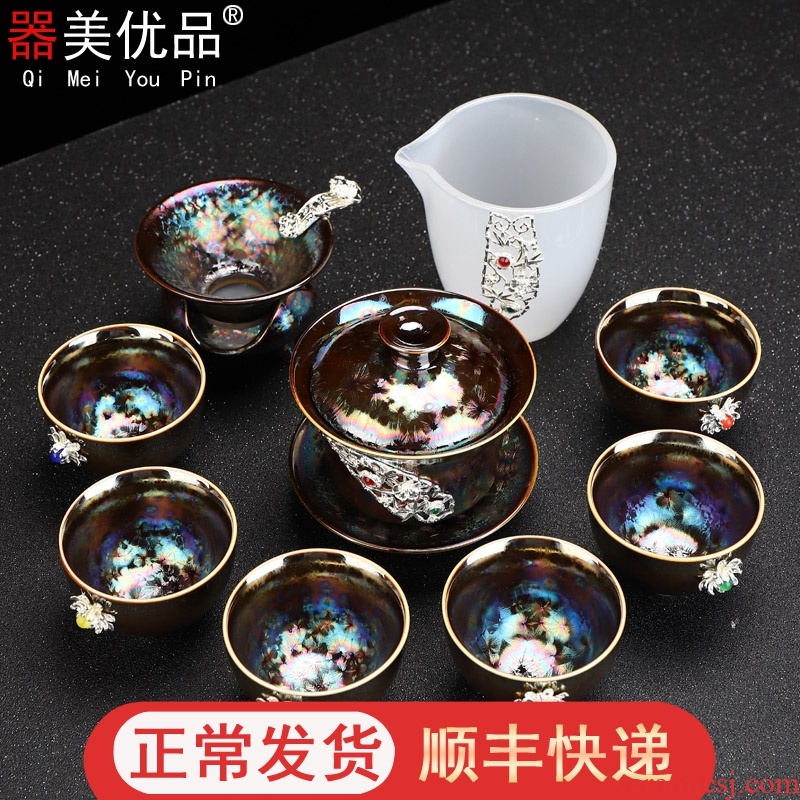 Implement the best tea with light colorful peacocks tureen temmoku built suits for the teapot tea light ceramic kung fu tea set