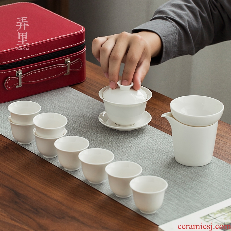 The Get | in dehua white porcelain kung fu tea set suit portable package of a complete set of white porcelain household contracted the teapot teacup gift box