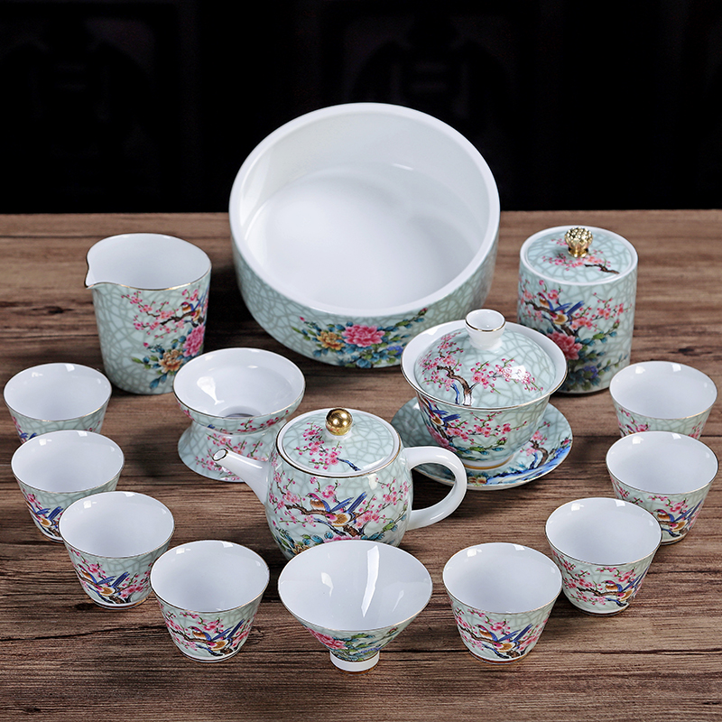 All ceramic enamel made tureen large three teacup saucer only make tea cup pot of white porcelain kung fu tea set