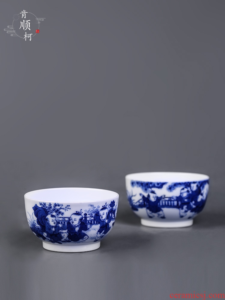 Jingdezhen blue and white master cup single cup pure manual hand - made five sub - ka kung fu tea sample tea cup ceramic tea set