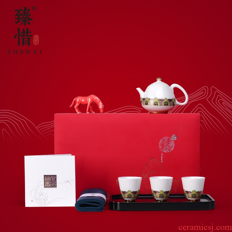 Become precious little creative GongTingXi apparatus kung fu tea set suits for with white porcelain tea tray fuels the teapot teacup high - end gifts