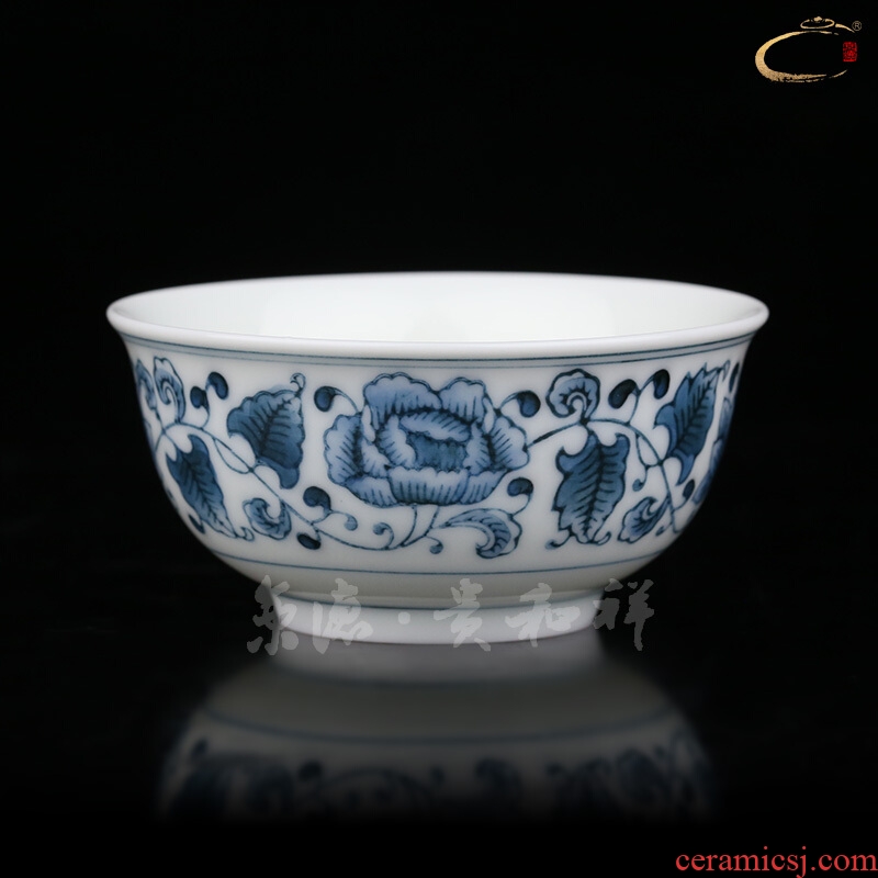 Guests cheung kung fu tea cup tie up flowers of blue and white porcelain bowl with jingdezhen ceramic kung fu tea cups ceramic cups