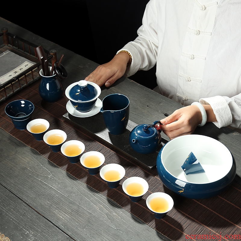 Household ji blue glaze ceramic kung fu tea set office teapot Japanese contracted GaiWanCha jingdezhen up ji red sea