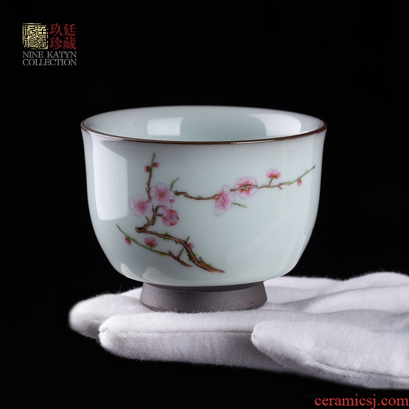 About Nine katyn hand - made ceramic cups, jingdezhen up glaze colored enamel kung fu tea master of a large personal cup