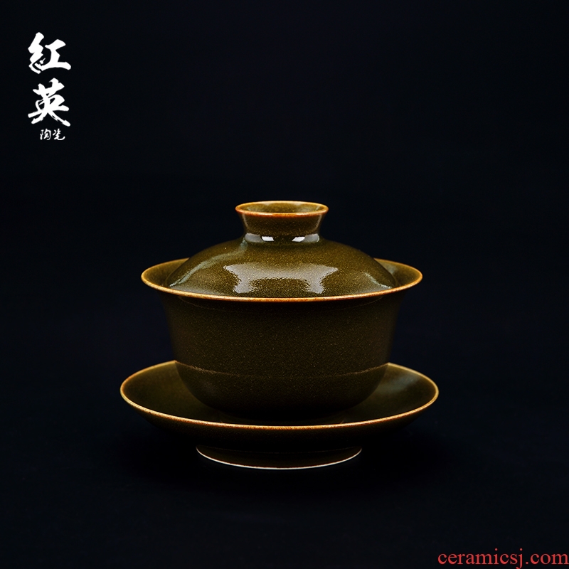 Red the jingdezhen ceramic glaze at the end of the kung fu tea set tea bowl of tea by hand three tureen tea cups
