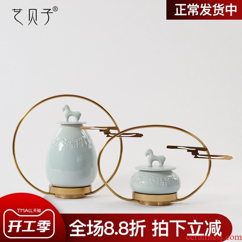 Creative arts BeiZi carved stone, ceramic decoration the modern new Chinese style floor pony head storage tank furnishing articles