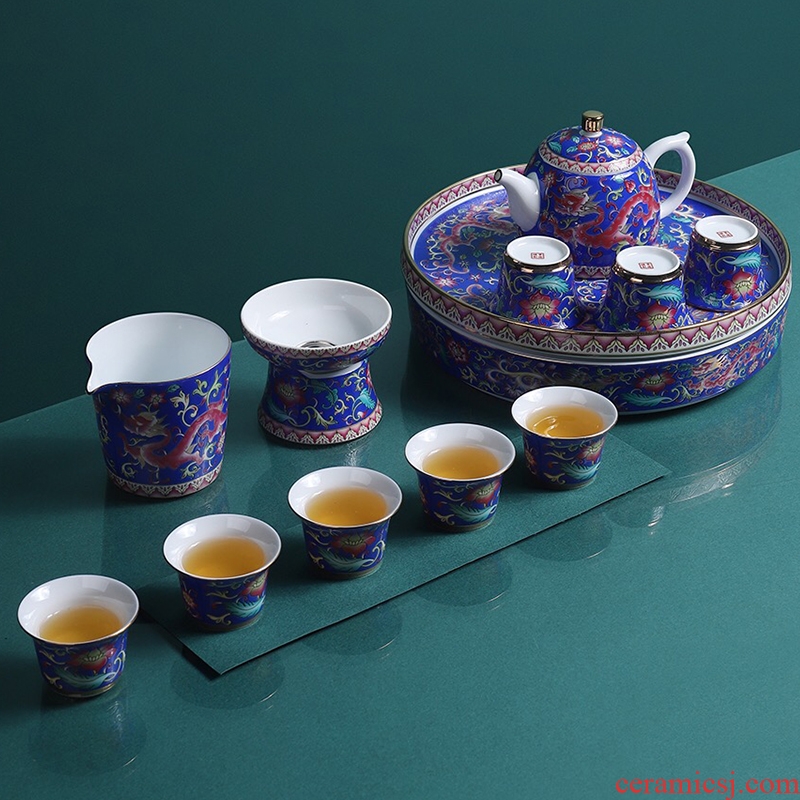 Artisan fairy colored enamel tea set high - grade ceramic household of Chinese style kung fu tea cup tea tray lid bowl