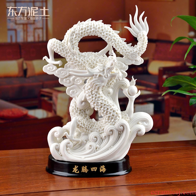 Oriental clay ceramic dragon furnishing articles dehua white porcelain its technology office business gifts/longteng everywhere