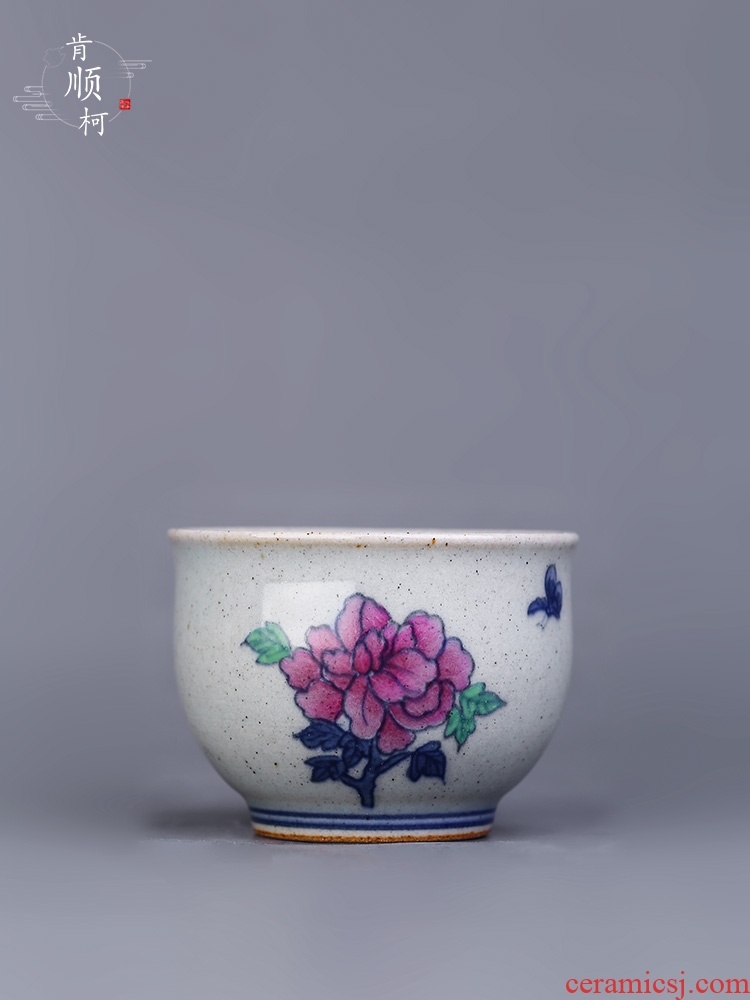 Jingdezhen porcelain colorful hand - drawn peony small kunfu tea cup a single master cup sample tea cup single CPU getting tea sets
