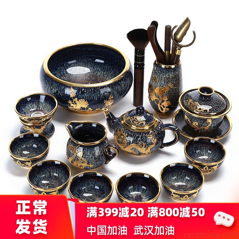 Implement the superior an inset jades of jingdezhen ceramic kung fu tea set with silver cup household gift of a complete set of the teapot
