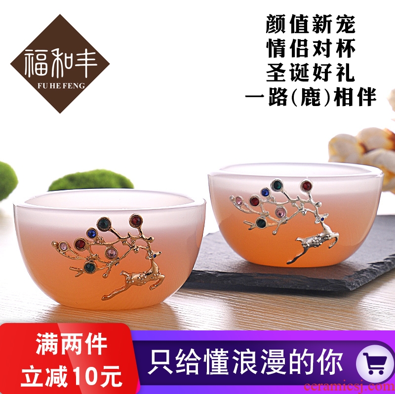 F creative belong with silvery white porcelain cup kung fu tea set sample tea cup ceramic cups gift couples for Christmas