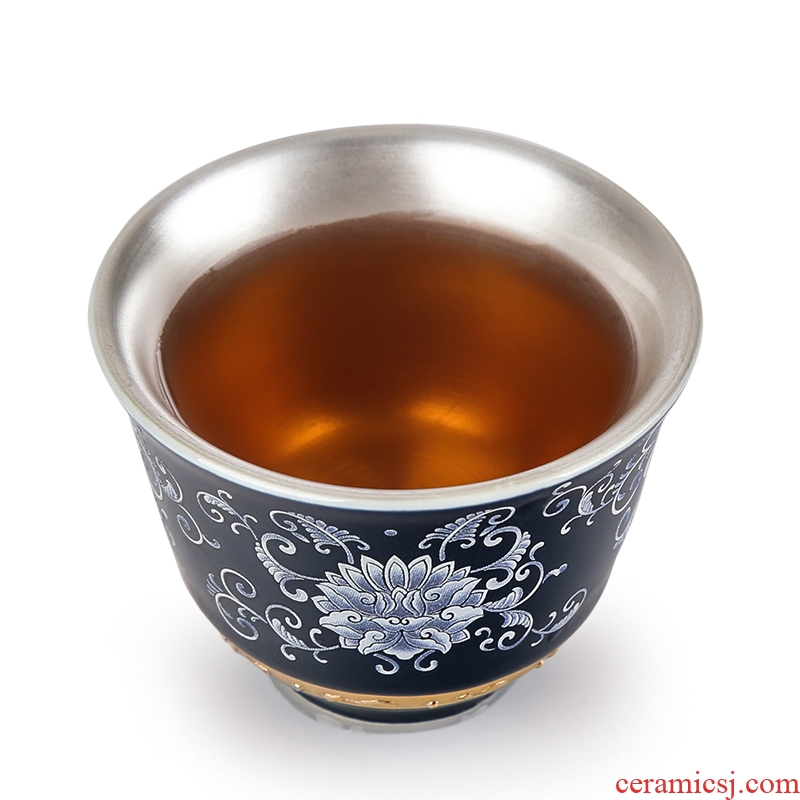 Jingdezhen ceramic silver colored enamel tea cup cup silver 999 tasted silver gilding authentic kung fu tea tea cup