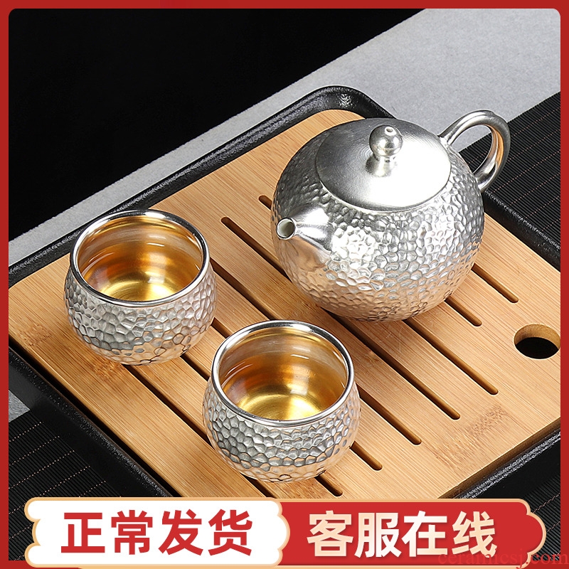 999 sterling silver cup 2 people to crack a pot of two cups of ceramic kung fu Japanese office portable travel tea set