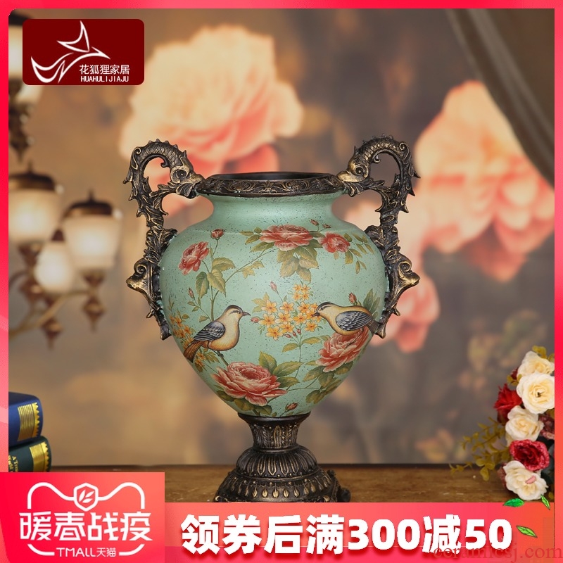 Flower fox American country ceramic painting of flowers and big vase furnishing articles retro vases, Flower implement European home decoration