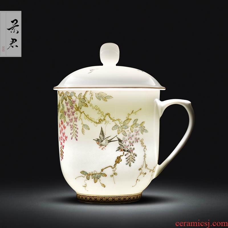 Jingdezhen office cup ceramic cup with cover the boss and meeting business glass tea cup hand - made teacup custom logo