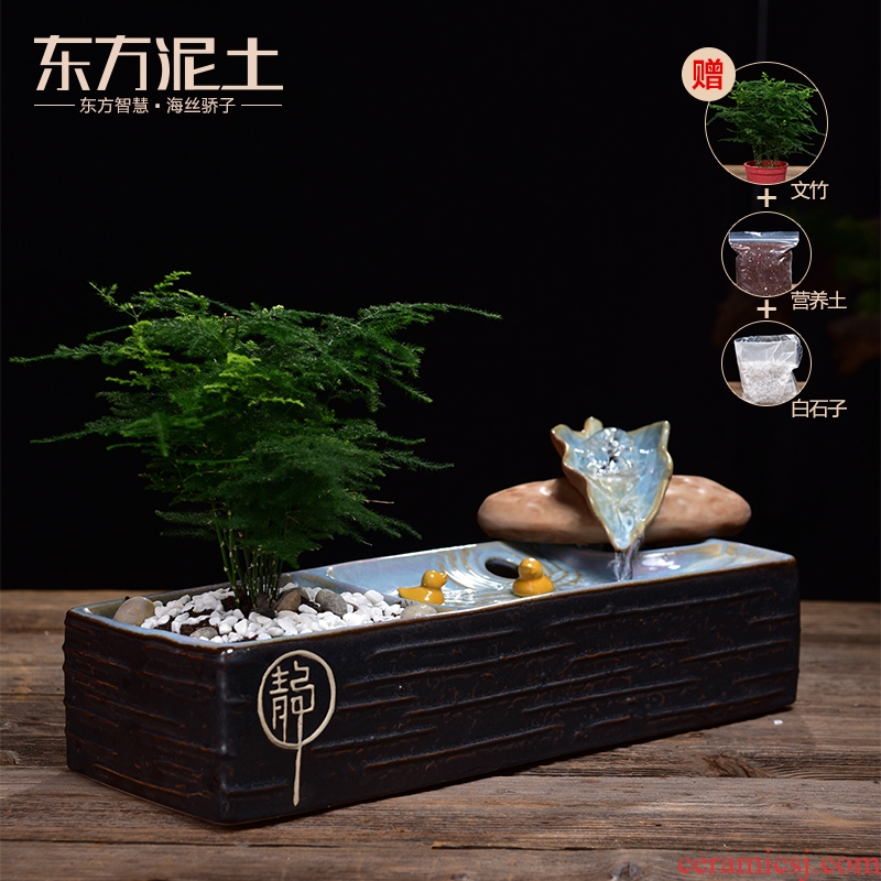 The New Chinese zen Oriental clay ceramic water furnishing articles creative living room feng shui wheel humidifier decorative arts and crafts