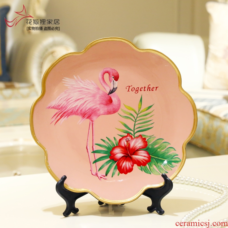 American country of flowers and birds painting ceramic decoration plate furnishing articles European household act the role ofing is tasted plate plate shelf bracket
