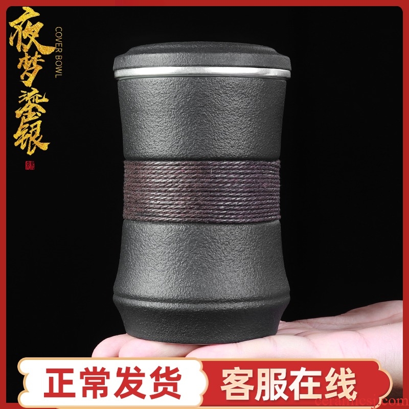 Japanese with cover thick ceramic tea cup 999 sterling silver crack cup travel office contracted portable filter cups