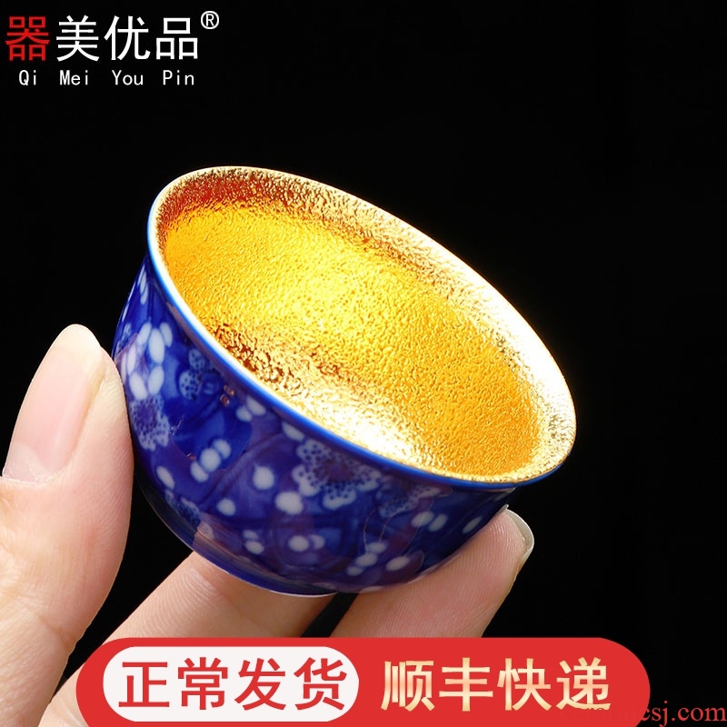 Implement the optimal product manual kung fu 24 k gold cups of blue and white porcelain cups jinzhan single sample tea cup masters cup