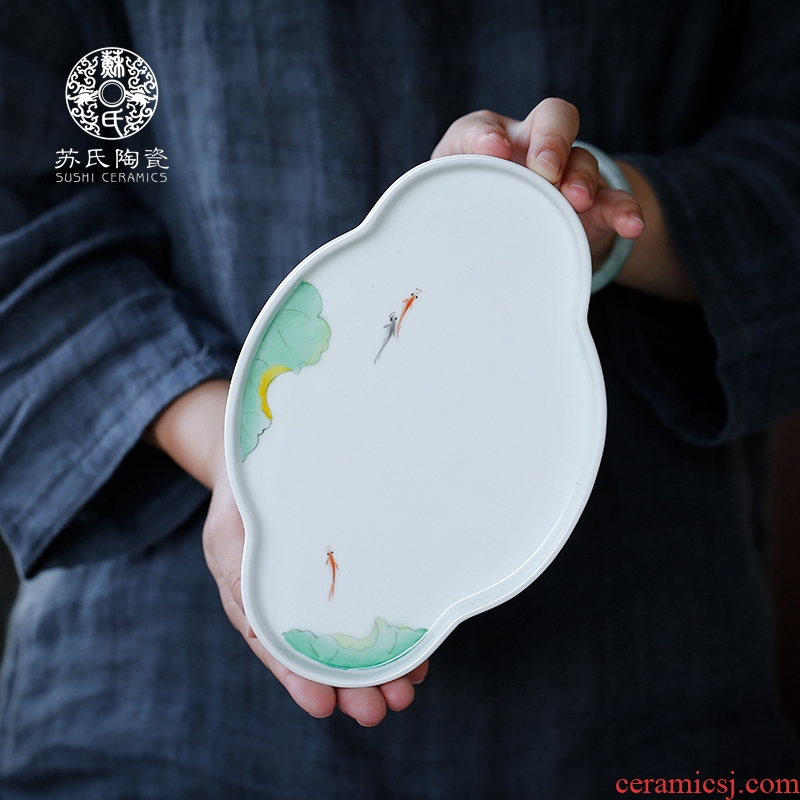 The Sioux hand - made on glaze color ceramic dry plate of kung fu tea accessories bearing pot pot pad small tray