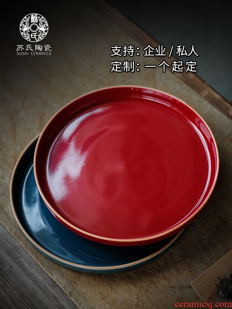 Su ji red ceramic trays round tea tray saucer kung fu tea accessories dry pan ji the qing
