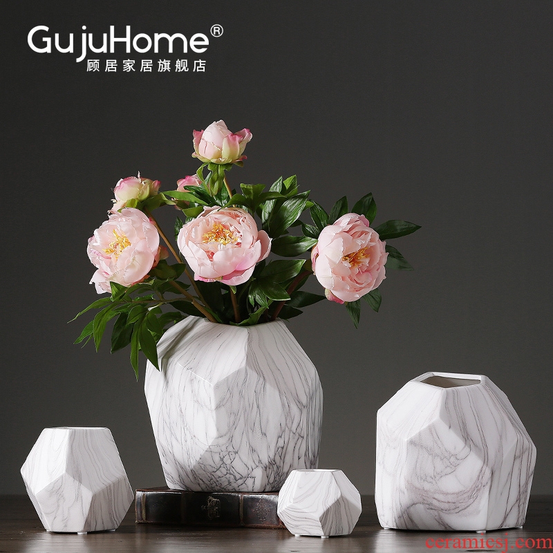 Nordic white marble furnishing articles ceramic vase flower arranging creative household soft adornment sitting room dry flower flower