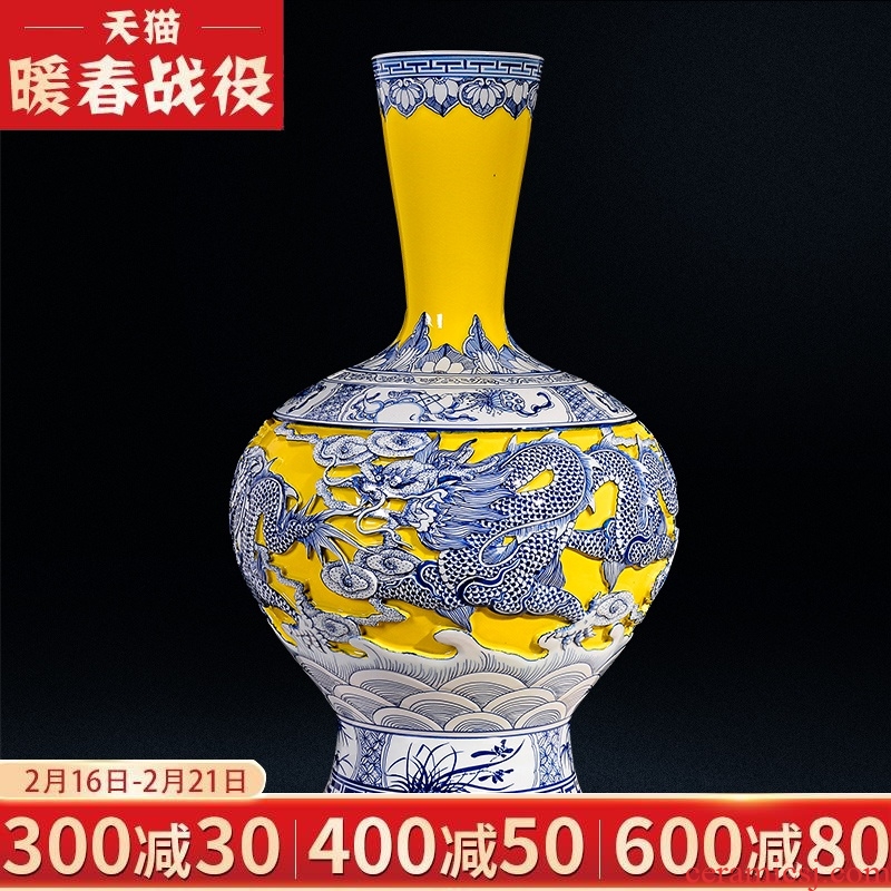 Jingdezhen ceramic manual yellow carving number same Chinese vase landing home sitting room porch decorate furnishing articles