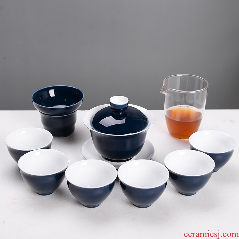 Tang Yan fang ji red blue variable kung fu tea set tureen household jingdezhen ceramic fair keller xi shi teapot
