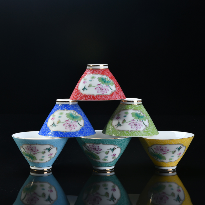 Everyone send ceramic cups sample tea cup individual cup colored enamel, grilled flower master cup kung fu tea cup perfectly playable cup