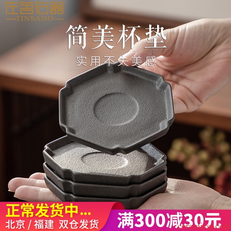 ZuoMing right device teacup saucer cup mat black ceramic insulation as antiskid mat kung fu zen tea tea taking
