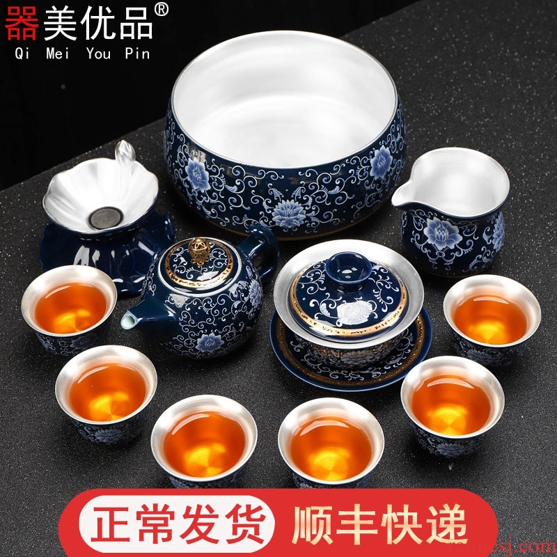 Implement the optimal product jingdezhen kung fu tea set mine loader 999 sterling silver tea set a complete set of ceramic cups tureen tea sets