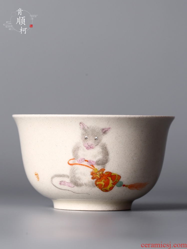 Jingdezhen hand - made the master sample tea cup cup getting high - end Chinese zodiac year of the rat plant ash glaze single CPU kung fu tea set