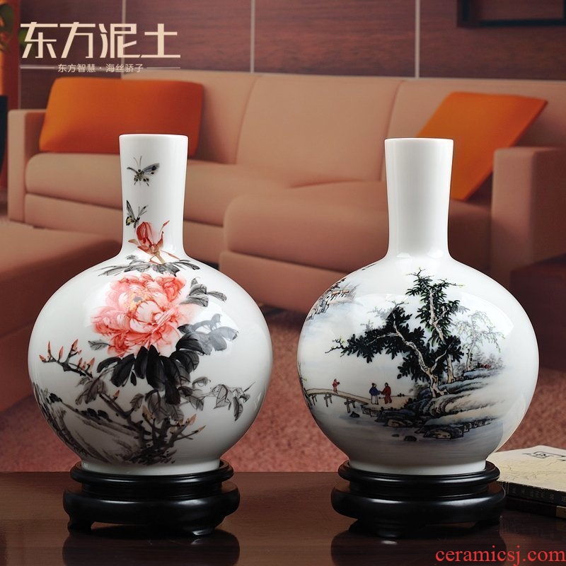 Oriental earth celestial porcelain hand - made ceramic vase furnishing articles furnishing articles flower arranging Chinese rich ancient frame sitting room adornment