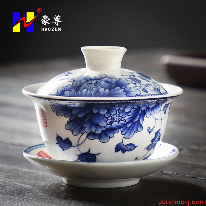 Blue tureen three large household ceramic cups kung fu tea bowl to bowl glass tea set