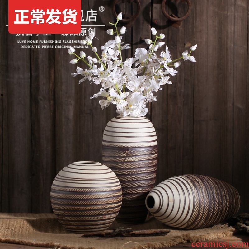 Retro creative ceramic vase jingdezhen porcelain flower implement coarse pottery dried flowers flower arrangement sitting room European - style decorative furnishing articles