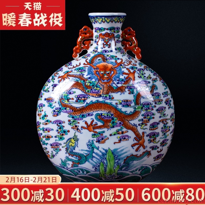 Jingdezhen ceramic vases, antique pastel ears dragon flower arrangement sitting room place decorates porch study arts and crafts