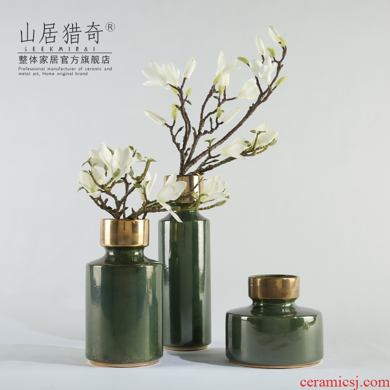 New classic American ceramic vase furnishing articles three - piece mensal adornment bedroom yellow green vase fine flask