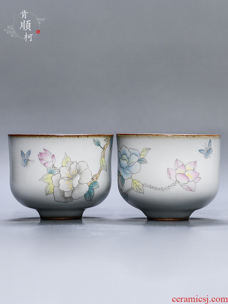 Jingdezhen your up hand - made master cup sample tea cup peony flowers checking ceramic cups single kunfu tea light