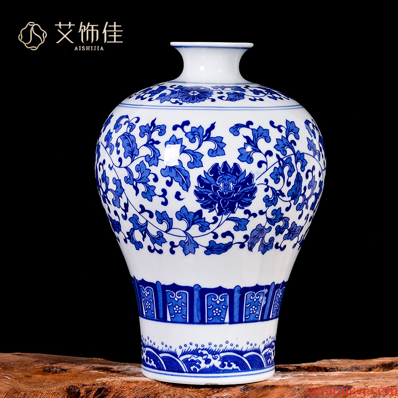 Jingdezhen ceramics antique blue - and - white bound branch lotus bottle of flower arranging place of new Chinese style living room TV cabinet decoration