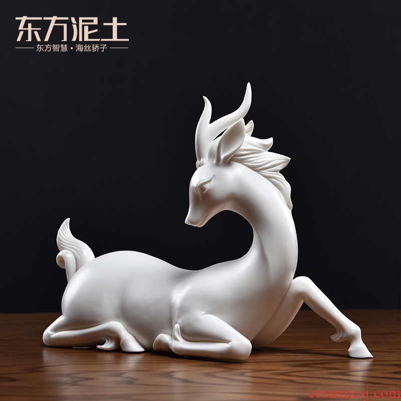 Oriental soil dehua white porcelain its art ceramic deer sitting room adornment handicraft furnishing articles/blessing