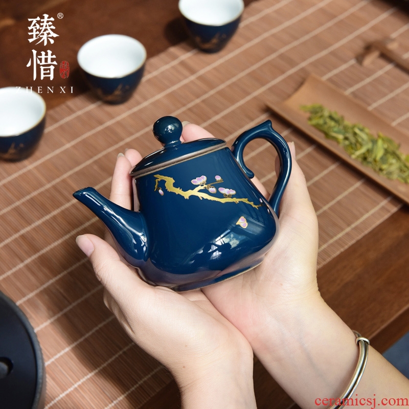 "Precious little ji blue modern ceramic teapot household pot of Japanese kung fu tea set of the filter the teapot tea by hand
