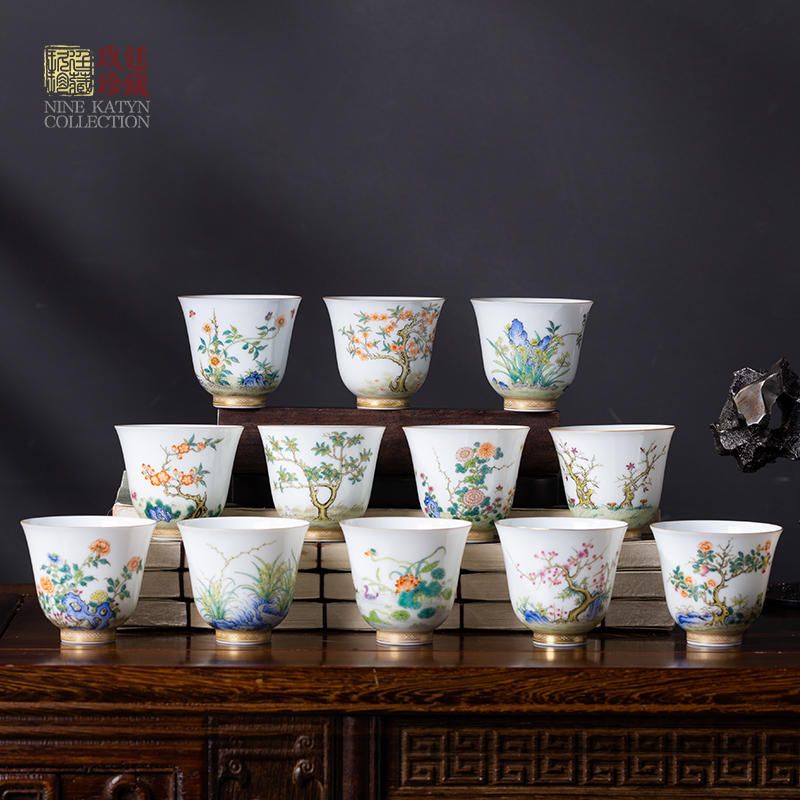 About Nine katyn manual colored enamel flora 12 cups of jingdezhen ceramic kung fu tea sample tea cup single CPU master CPU