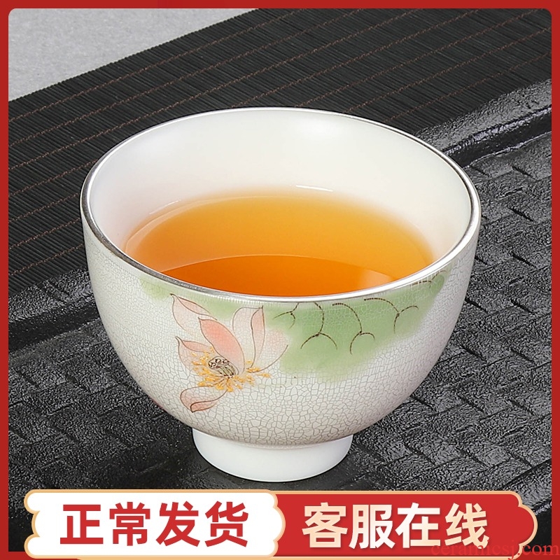 Dehua white porcelain teacup high pure silver 999 household pure manual high - capacity ceramic coppering. As silver master cup single cup size