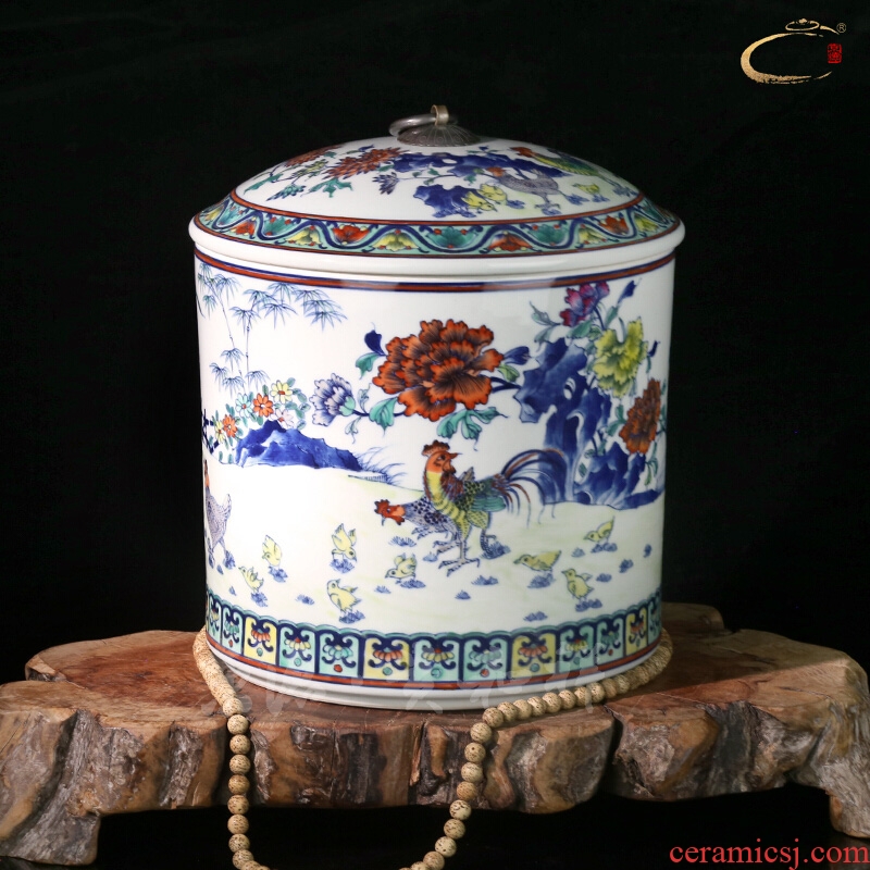 Jingdezhen blue and white color bucket and auspicious caddy fixings hand - made large tea gift packaging wake tea tea storage device