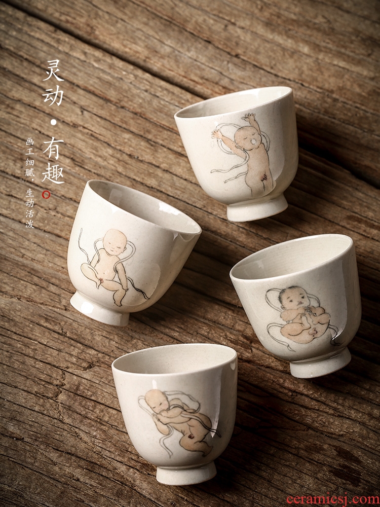 Jingdezhen hand - made the master sample tea cup cup getting kung fu - noggin individual plant ash glaze the lad checking tea set