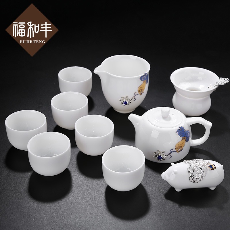 F belong tea set suits for domestic tea taking contracted and I sitting room kung fu tea set white porcelain hand - made tea gifts